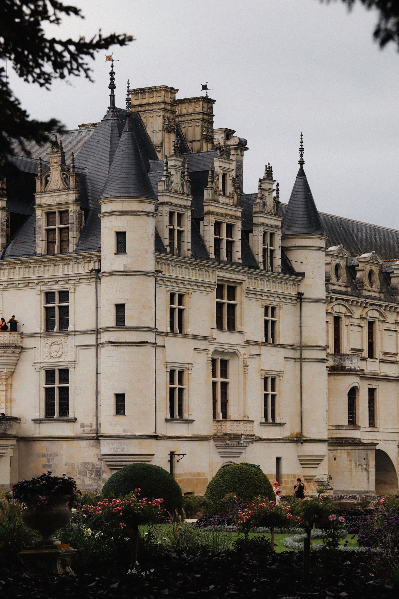 Renaissance turrets and intricate stone façades of Château de Chenonceau in France